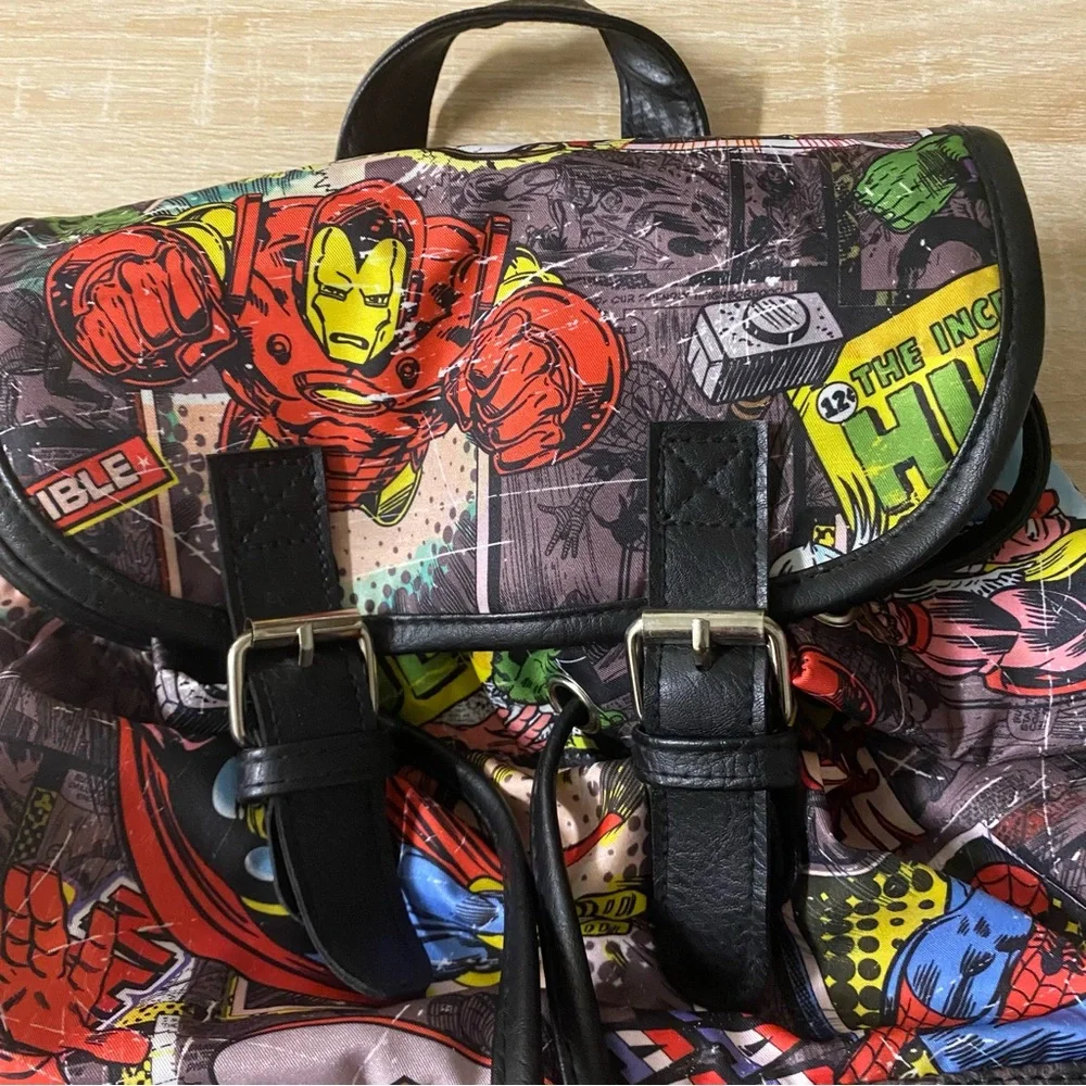Marvel Avengers Comic Backpack Knapsack Drawstring Spiderman Hulk Iron Man NWOT